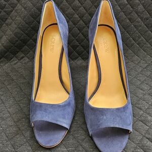 J. Crew Elegant Blue Suede Peep-Toe Heels